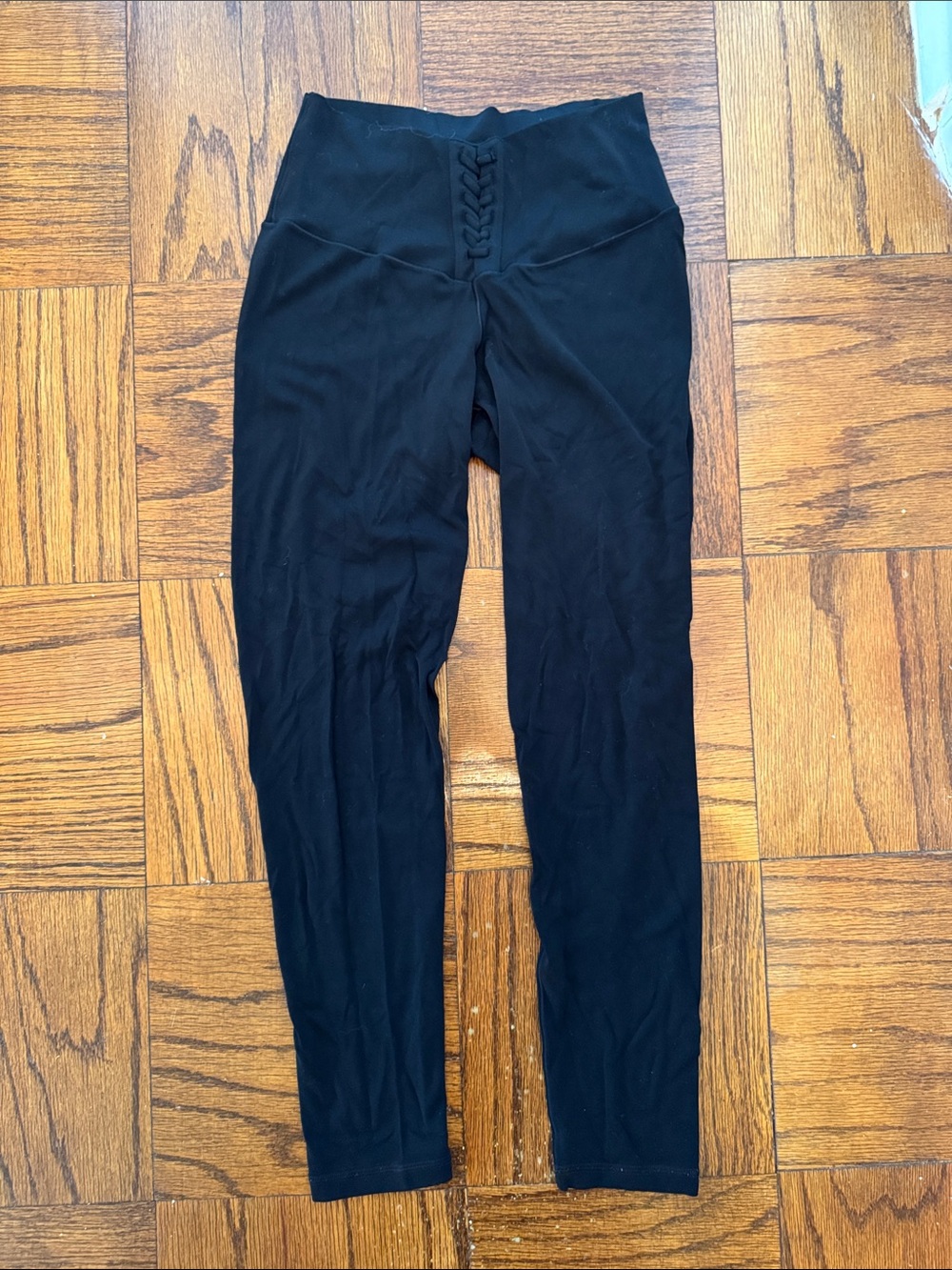 High-Rise Black Lace-Up Waist Leggings